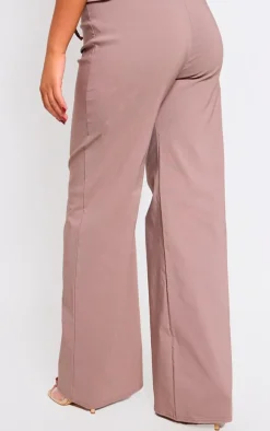 Mocha Stretch Woven Mid Rise Wide Leg Pants