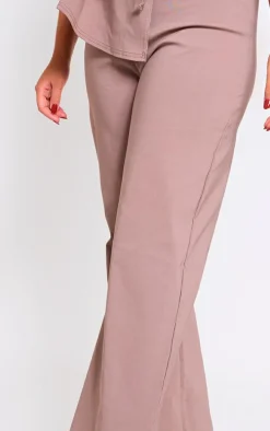 Mocha Stretch Woven Mid Rise Wide Leg Pants