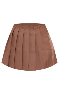 Mocha Stretch Woven Pleated Mini Skirt