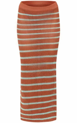 Mocha Stripe Crochet Knit Maxi Skirt
