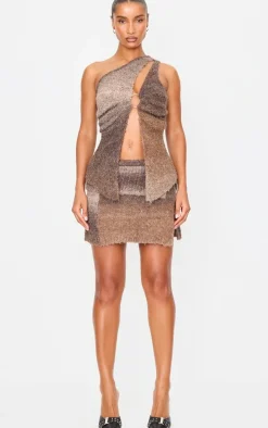 Mocha Stripe Textured Knit Fold Over Mini Skirt