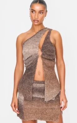 Mocha Stripe Textured Knit Fold Over Mini Skirt