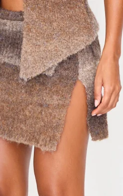 Mocha Stripe Textured Knit Fold Over Mini Skirt