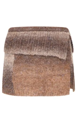 Mocha Stripe Textured Knit Fold Over Mini Skirt