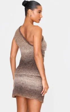 Mocha Stripe Textured Knit O Ring Asymmetric Cut Out Top