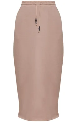 Mocha Sweat Drawstring Midi Skirt