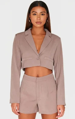 Mocha Tailored Cropped Pocket Detail Blazer