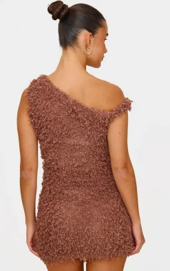 Mocha Textured Asymmetric Mini Dress