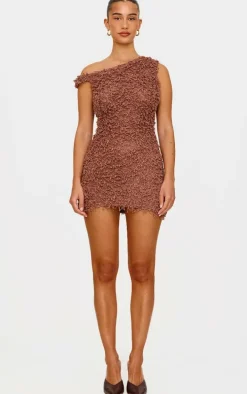 Mocha Textured Asymmetric Mini Dress