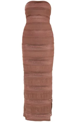 Mocha Textured Bandeau Side Split Maxi Dress
