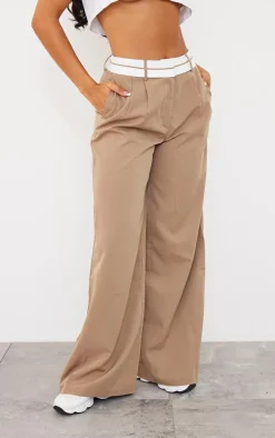 Mocha Turn Over Waist Straight Leg Pants