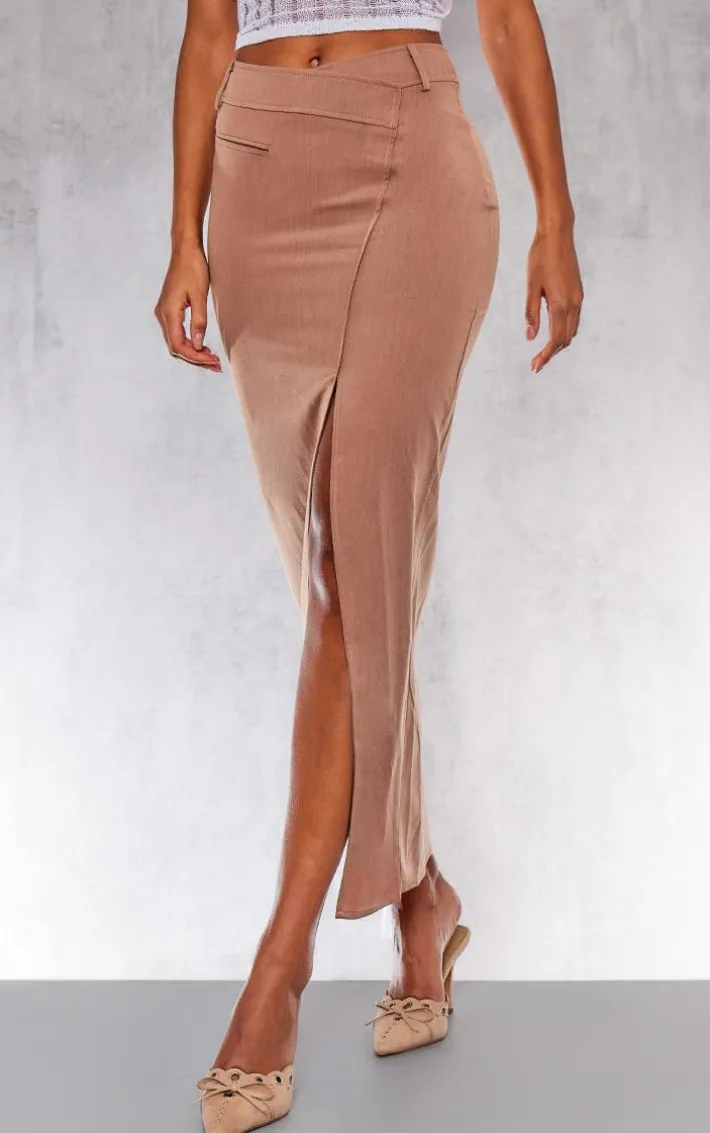 Mocha Woven Tailored Asymmetric Maxi Skirt