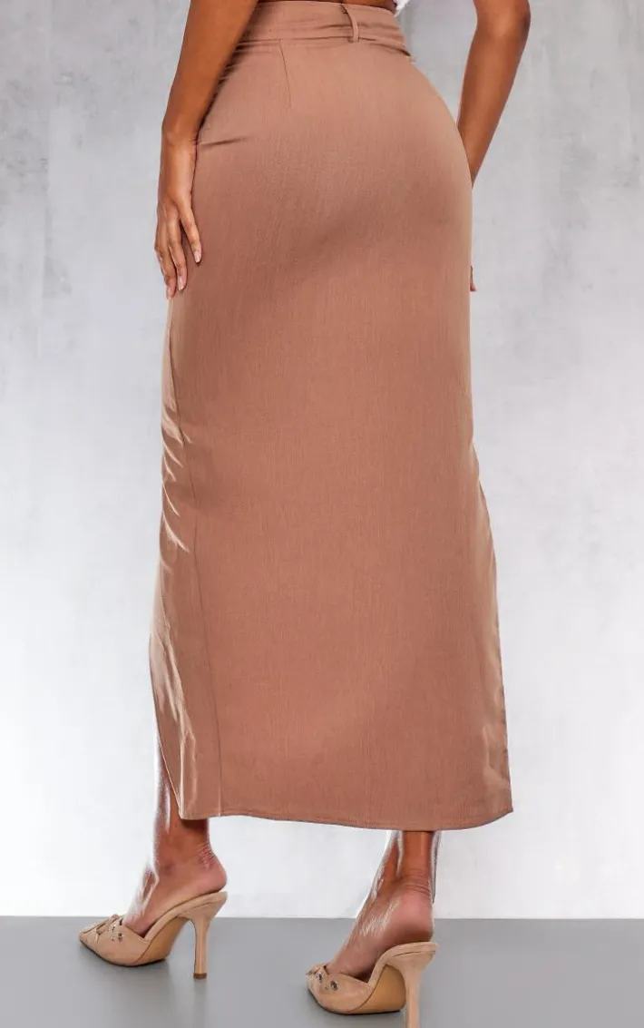 Mocha Woven Tailored Asymmetric Maxi Skirt