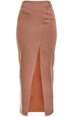 Mocha Woven Tailored Asymmetric Maxi Skirt