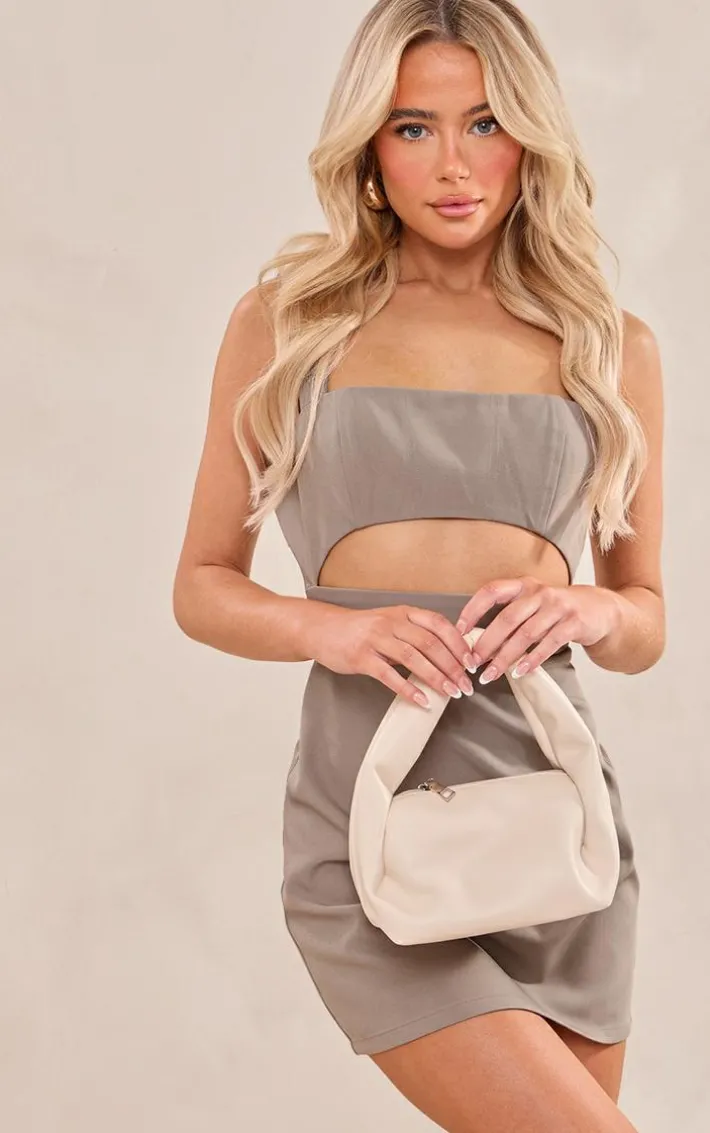 Mocha Woven Tailored Cut Out Mini Dress