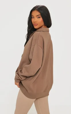 Mocha Zip Up Pocket Detail Sweatshirt