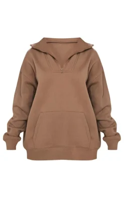Mocha Zip Up Pocket Detail Sweatshirt