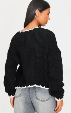 Monochrome Blanket Stitch Oversized Knit Sweater