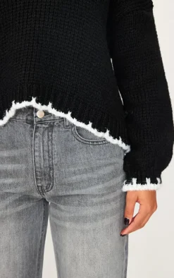 Monochrome Blanket Stitch Oversized Knit Sweater