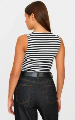 Monochrome Boat Neck Striped Vest Top