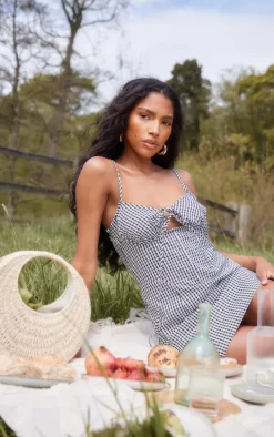 Monochrome Check Underwire Halterneck Corset Shift Dress