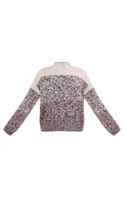 Monochrome Color Block Roll Neck Knitted Sweater