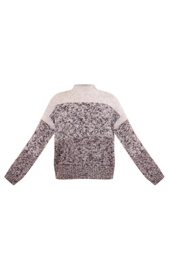 Monochrome Color Block Roll Neck Knitted Sweater