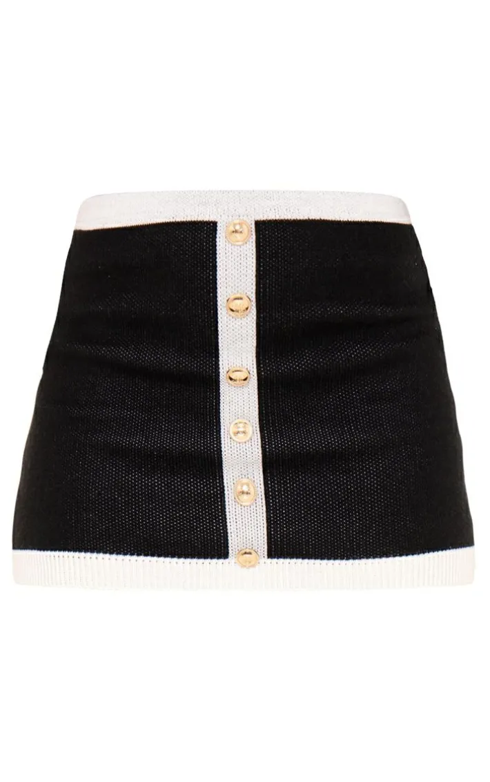 Monochrome Contrast Hem Button Up Mini Skirt