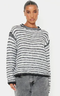 Monochrome Contrast Knit Slouchy Oversized Sweater