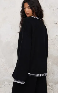 Monochrome Contrast Stitch Detail Knit Oversized Sweater