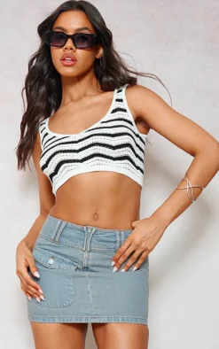 Monochrome Crochet Wave Stitch Knit Tank