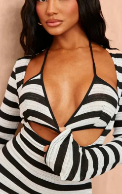 Monochrome Cut Out Bralette Bodycon Dress