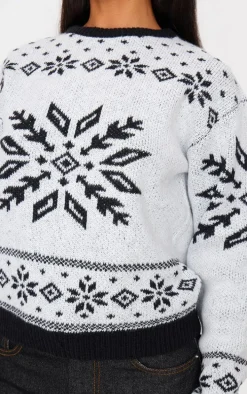 Monochrome Fairisle Printed Oversized Knitted Christmas Sweater