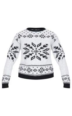 Monochrome Fairisle Printed Oversized Knitted Christmas Sweater
