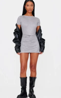 Monochrome Gingham Print Cap Sleeve Slinky Skort Romper