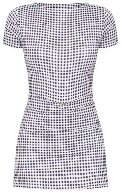 Monochrome Gingham Print Cap Sleeve Slinky Skort Romper