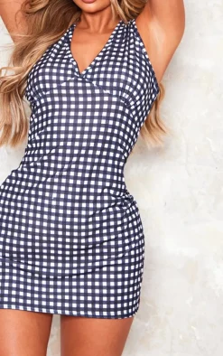 Monochrome Gingham Scoop Neck Shift Dress