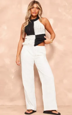 Monochrome High Neck Contrast Crochet Knit Top