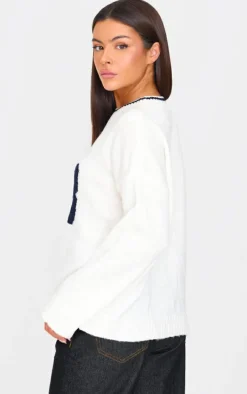 Monochrome Knit Oversized Embroidered Sweater