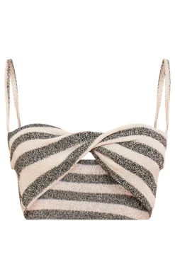 Monochrome Knitted Stripe Twist Cami Crop Top