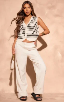 Monochrome Knitted Stripe Button Up Vest