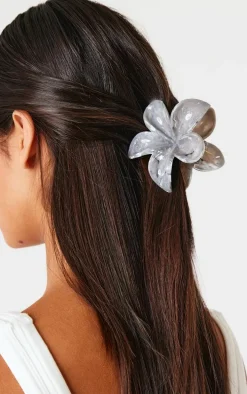 Monochrome Marble Flower Hair Claw