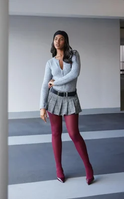 Monochrome Plaid Brushed Woven Belted Pleated Mini Skirt