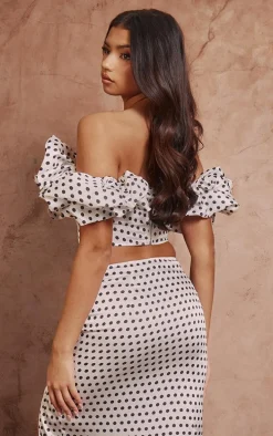 Monochrome Polka Dot Ruffle Detail Top