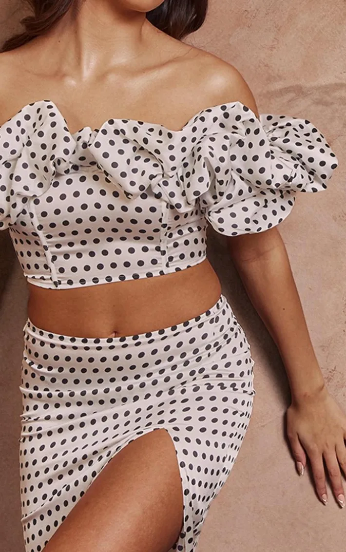 Monochrome Polka Dot Ruffle Detail Top