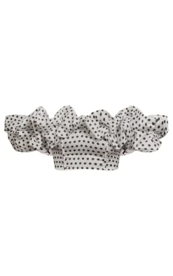 Monochrome Polka Dot Ruffle Detail Top