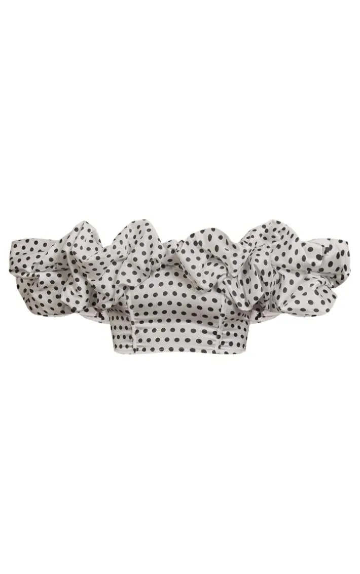 Monochrome Polka Dot Ruffle Detail Top