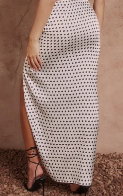 Monochrome Polka Dot Thigh High Split Maxi Skirt