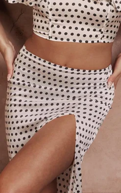 Monochrome Polka Dot Thigh High Split Maxi Skirt