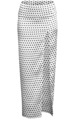 Monochrome Polka Dot Thigh High Split Maxi Skirt